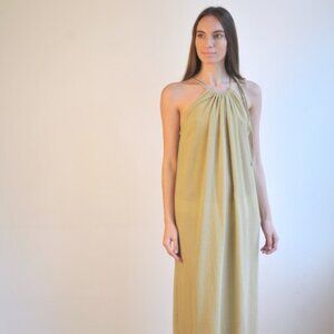 Loom.ist Olive Sile Halter Linen Maxi Dress NWOT